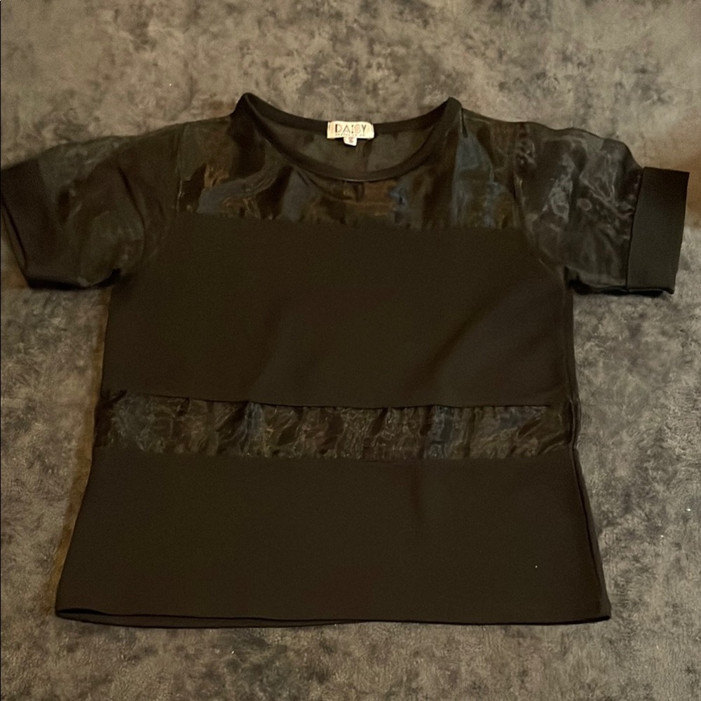 Daisy Street Co Black Sheer Panel Top
